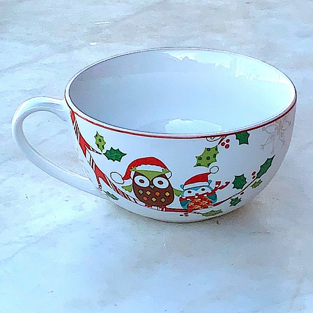 222 FIFTH ENCHANTED WOODS HOLIDAY JUMBO MUG OWLS PORCELAIN